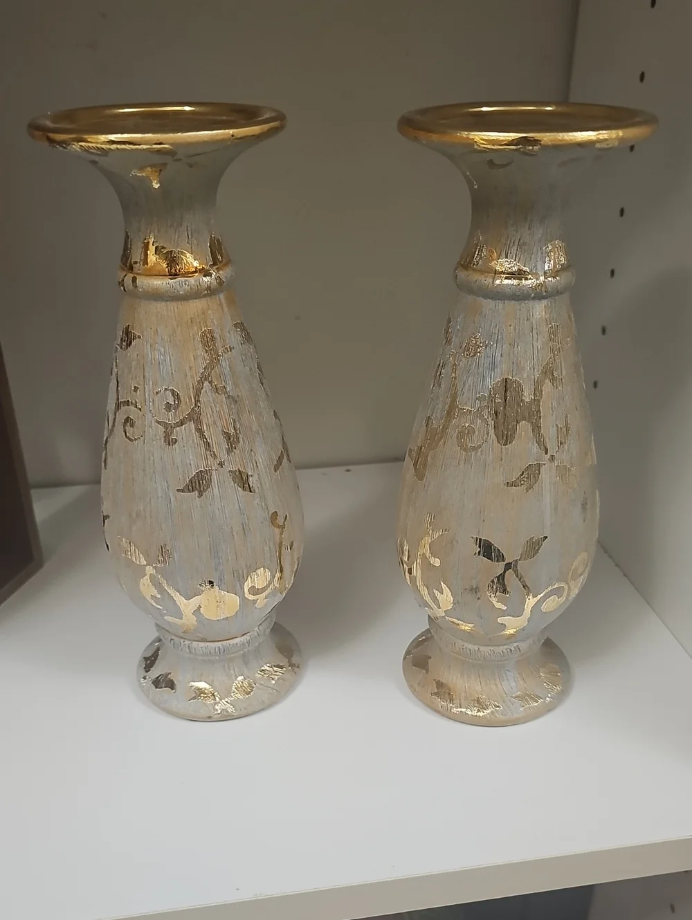 Ceramic Gold And Gray Accent Decorative Candle Holders - Set of 2 Brand New 9